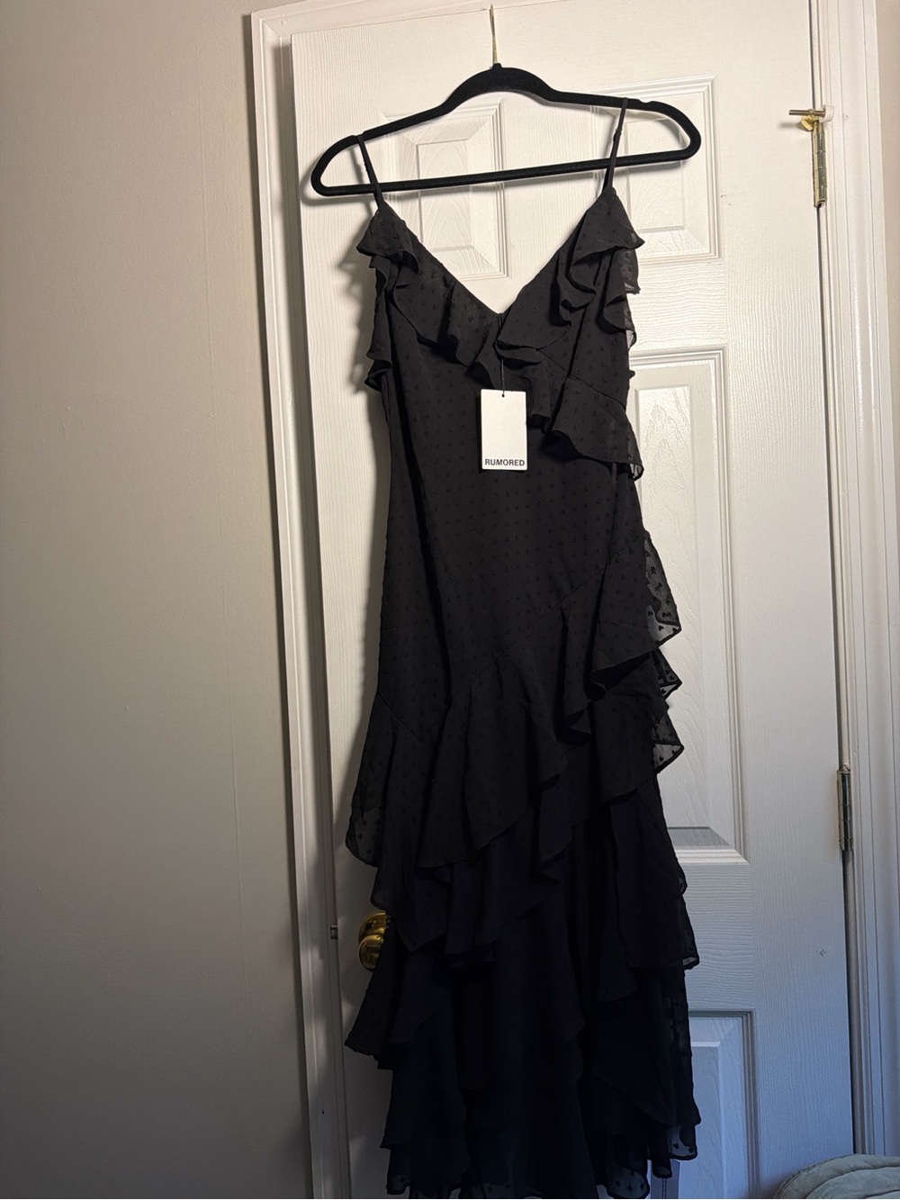 Rumored Black Ruffle Tiered Midi Dress